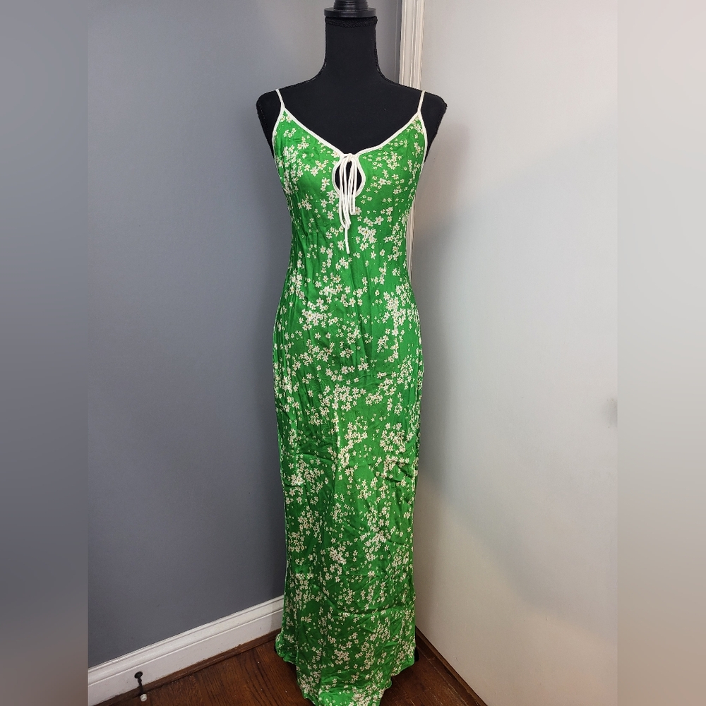 Rumored Revolve Daytona Green Floral Print Maxi Slip Dress Women's Sz S